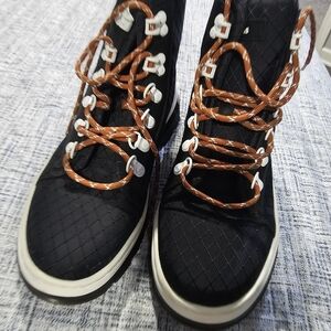 Dr. Martens Black Quilted Ankle Boots with Orange Laces